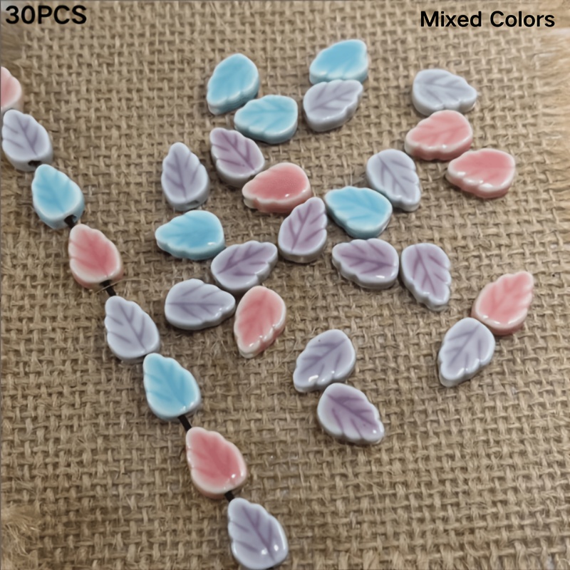 30pcs Leaf-Shaped Ceramic Beads for Handmade Jewelry